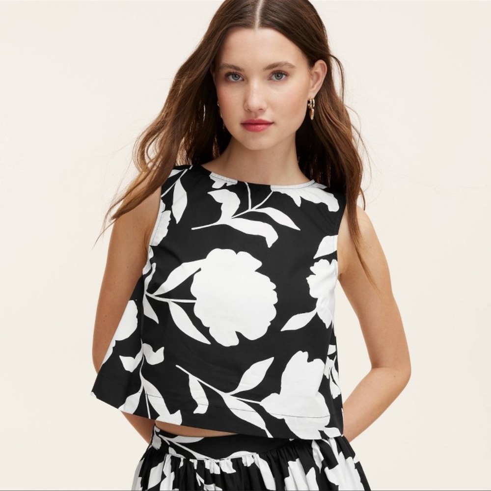 Kate Spade Black and White Asymmetrical Crop Tank Top